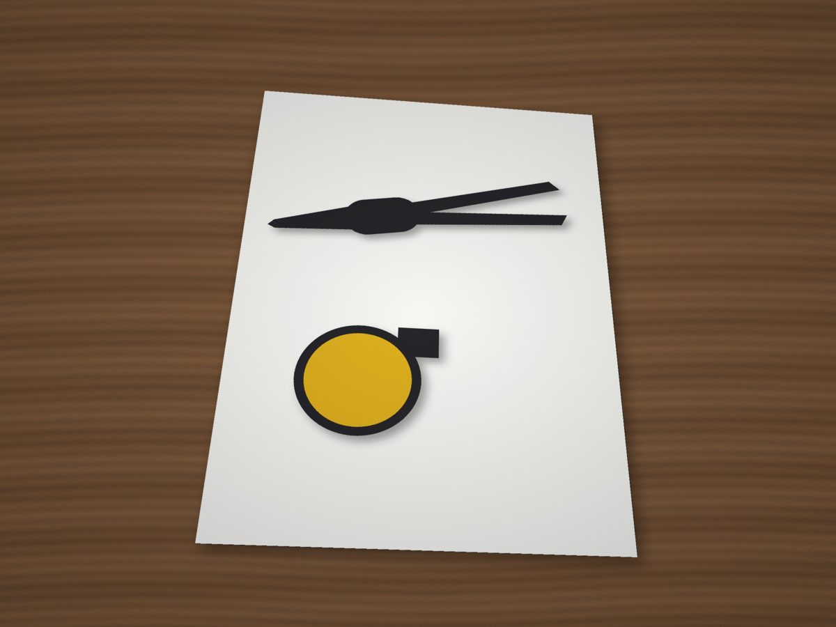 Example photo: pliers and a tape measure on an A4 sheet